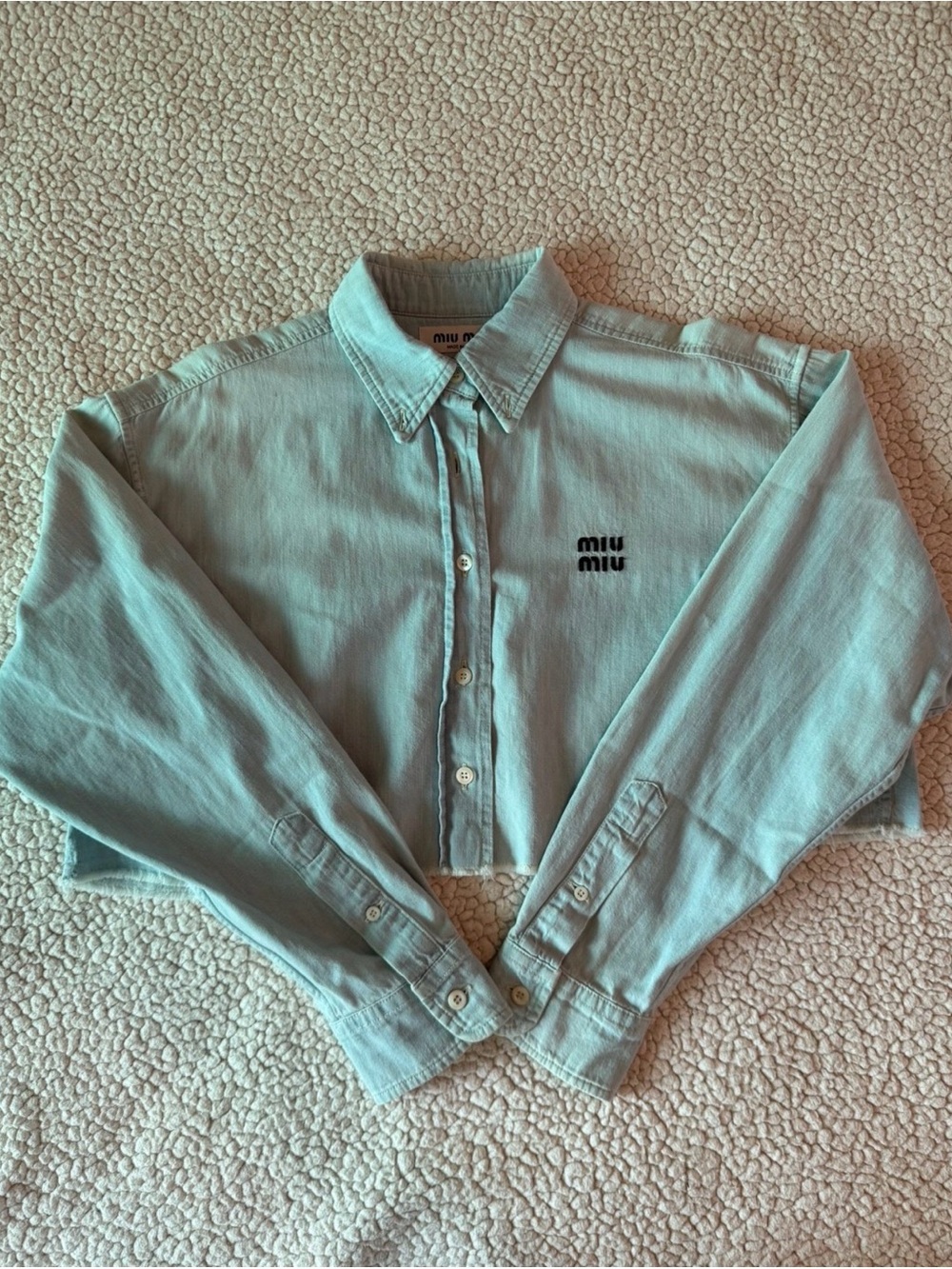 Miu Miu Pale Blue Cropped Button-Down Shirt